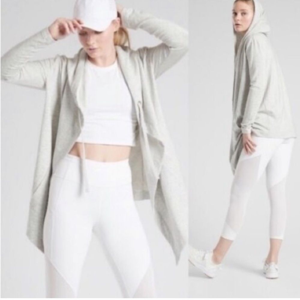 ATHLETA Vista Wrap Open Front Hooded Cardigan Sweatshirt Small Athleisure Travel
